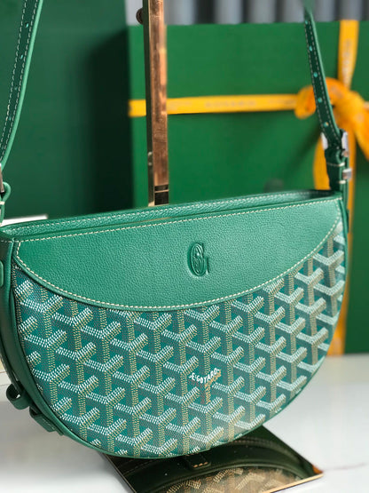 GOYARD HIRONDELLE BAG 25 IN GREEN LAMBSKIN AND GOYARDINE CANVAS