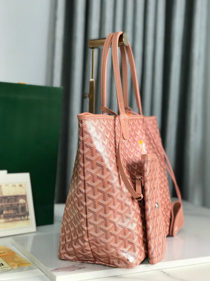 GOYARD SAINT LOUIS PM 34 IN MANHATTAN PINK GOYARDINE CANVAS AND CALFSKIN