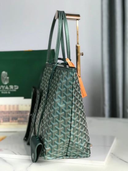 GOYARD SAINT LOUIS PM 34 IN GREEN GOYARDINE CANVAS AND CALFSKIN