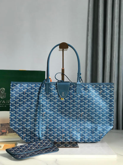 GOYARD SAINT LOUIS PM 34 IN NAVY BLUE GOYARDINE CANVAS AND CALFSKIN