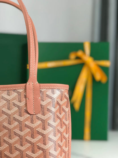 GOYARD ANJOU MINI BAG 20 IN MANHATTAN PINK  CALFSKIN AND GOYARDINE CANVAS