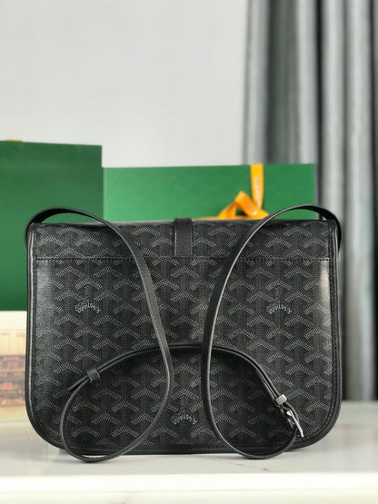 GOYARD BELVEDERE MM BAG 28 IN BLACK GOYARDINE CANVAS AND CALFSKIN