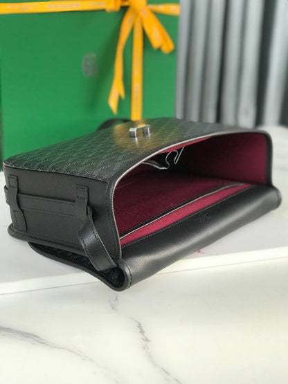 GOYARD BELVEDERE MM BAG 28 IN BLACK GOYARDINE CANVAS AND CALFSKIN