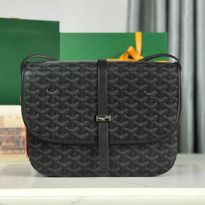 GOYARD BELVEDERE MM BAG 28 IN BLACK GOYARDINE CANVAS AND CALFSKIN