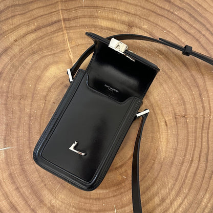 SAINT LAURENT SOLFERINO 18 BLACK CALFSKIN PHONE BAG
