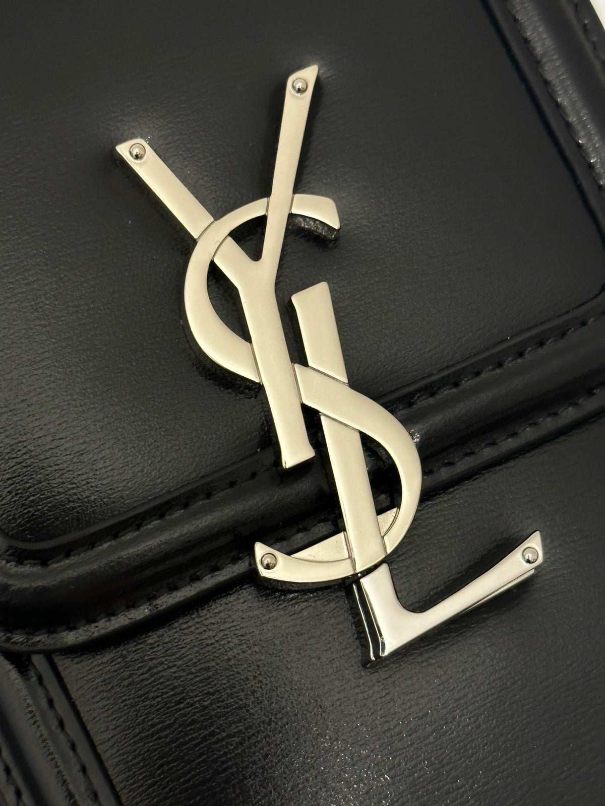 SAINT LAURENT SOLFERINO 18 BLACK CALFSKIN PHONE BAG