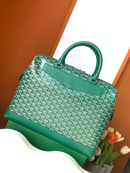GOYARD CISALPIN DOCUMENT CASE 39 IN GREEN GOYARDINE CANVAS AND CALFSKIN