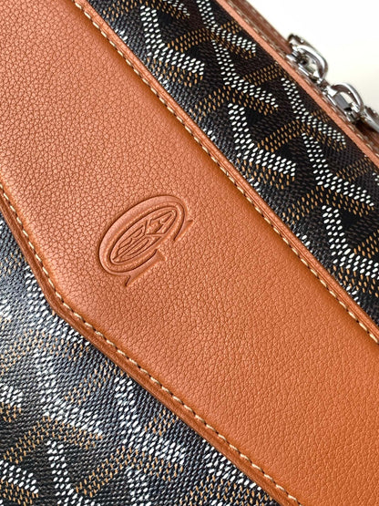 GOYARD CISALPIN DOCUMENT CASE 39 IN BLACK GOYARDINE CANVAS AND TAN CALFSKIN