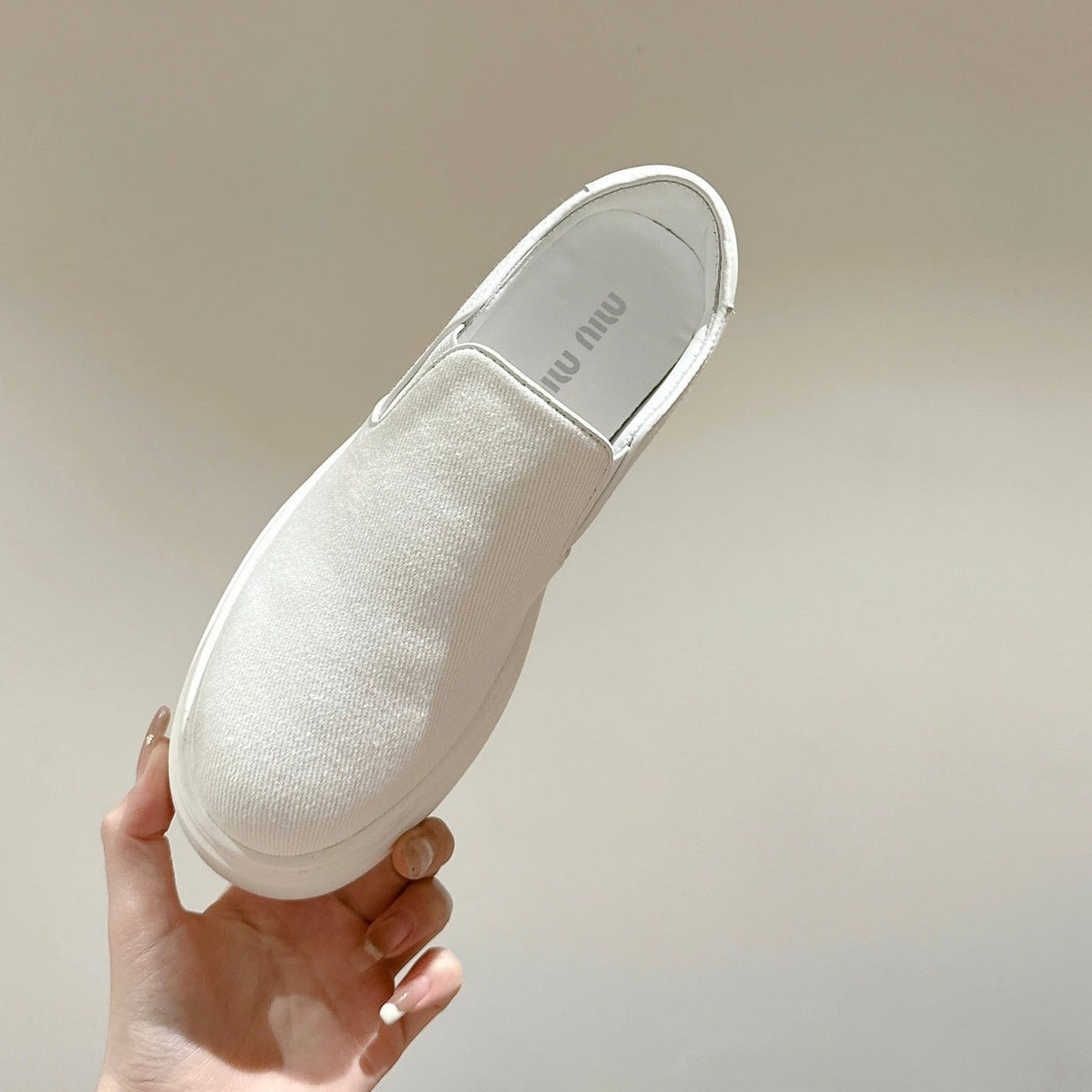 Slip-on Shoes High Sole White Canvas