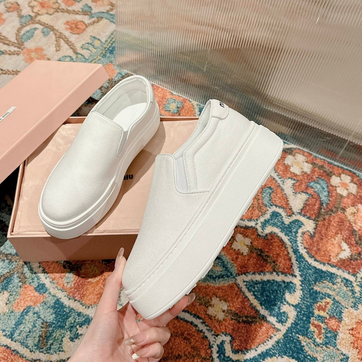 Slip-on Shoes High Sole White Canvas