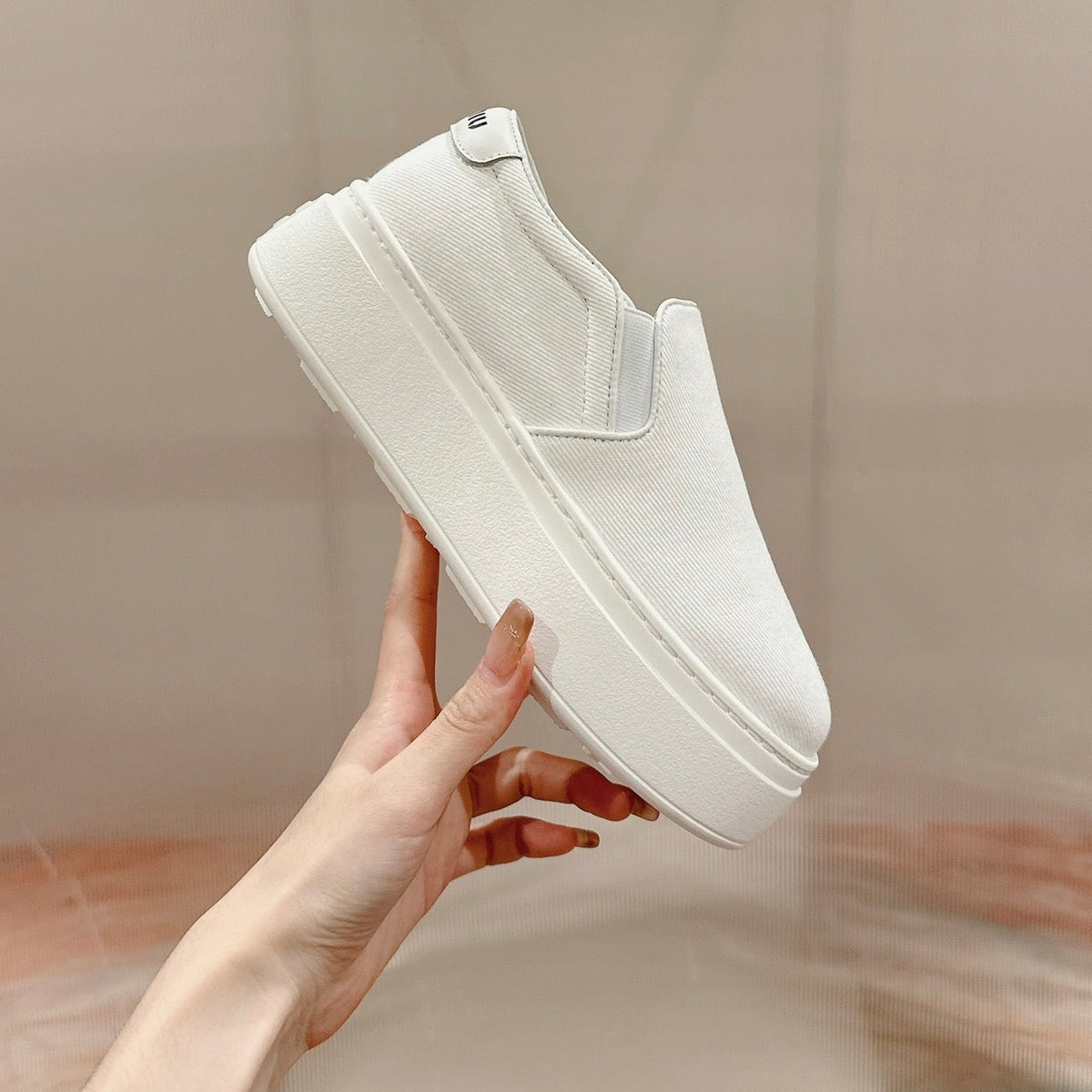 Slip-on Shoes High Sole White Canvas