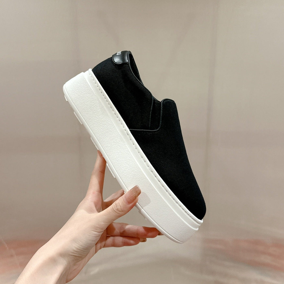 Slip-on Shoes High Sole Black Canvas