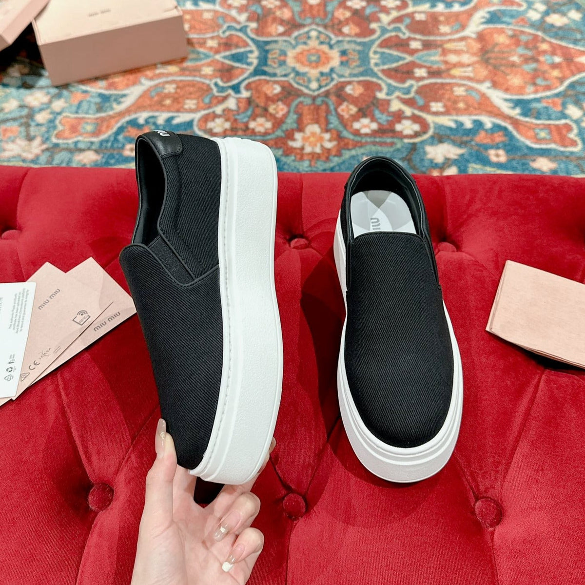 Slip-on Shoes High Sole Black Canvas
