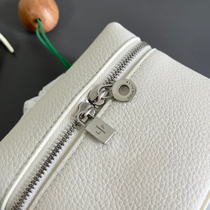 LORO PIANA EXTRA POCKET L12 IN WHITE GRAINED CALFSKIN WITH SILVER HARDWARE