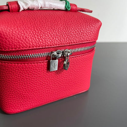 LORO PIANA EXTRA POCKET L12 IN CRIMSON RED CALFSKIN WITH SILVER HARDWARE