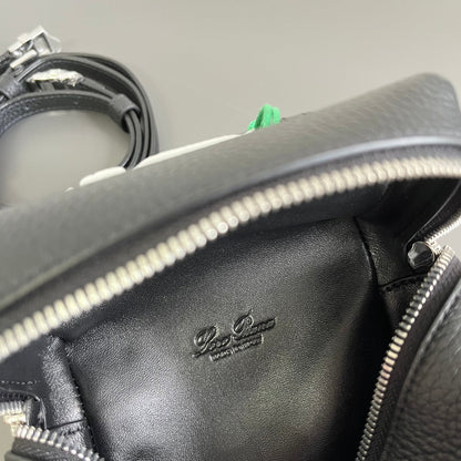 LORO PIANA EXTRA POCKET L12 IN BLACK CALFSKIN WITH SILVER HARDWARE
