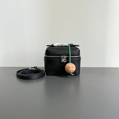 LORO PIANA EXTRA POCKET L12 IN BLACK CALFSKIN WITH SILVER HARDWARE