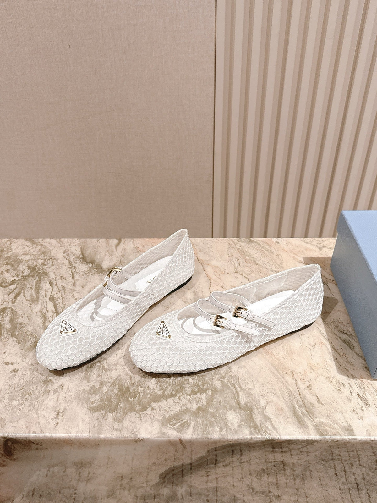 PRADA 25S BALLERINAS BALLET FLATS IN WHITE MESH FABRIC