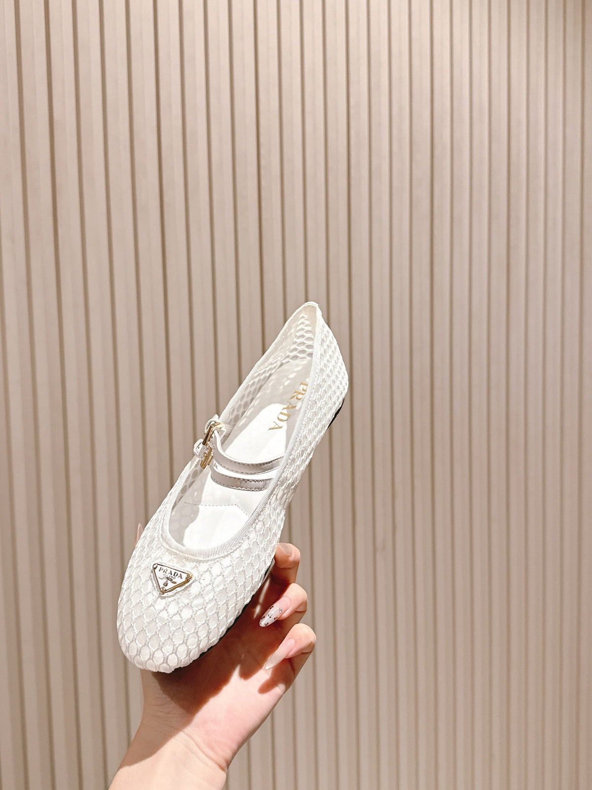 PRADA 25S BALLERINAS BALLET FLATS IN WHITE MESH FABRIC