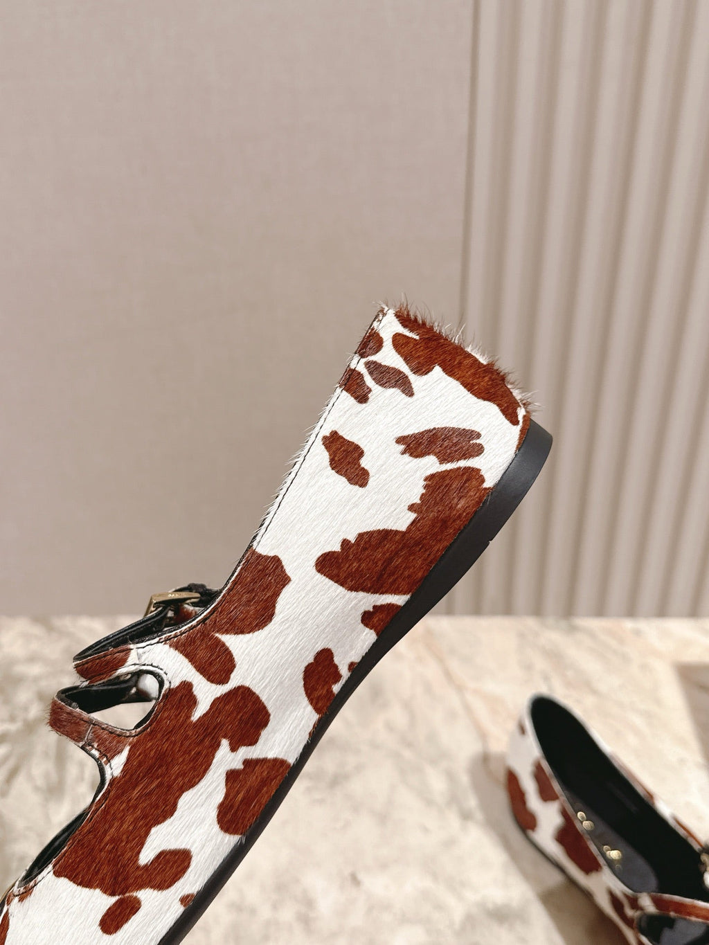 PRADA 25S CRYSTAL EMBELLISHED BALLERINA IN WHITE AND RK BROWN FUR