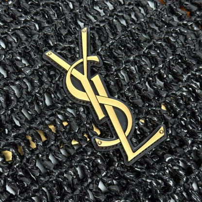 SAINT LAURENT TOTE BAG 40 IN BLACK RAFFIA GOLD LOGO