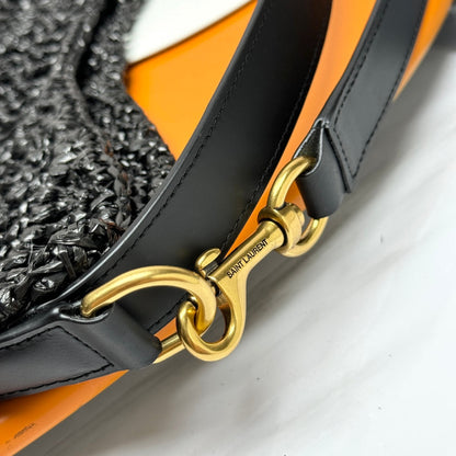 SAINT LAURENT TOTE BAG 40 IN BLACK RAFFIA GOLD LOGO