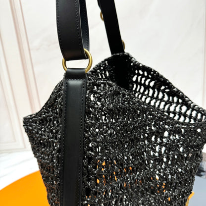 SAINT LAURENT TOTE BAG 40 IN BLACK RAFFIA GOLD LOGO