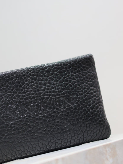 SAINT LAURENT POUCH WITH ELEPHANT TEXTURE 23 IN BLACK LAMBSKIN LOGO EMBOSSED