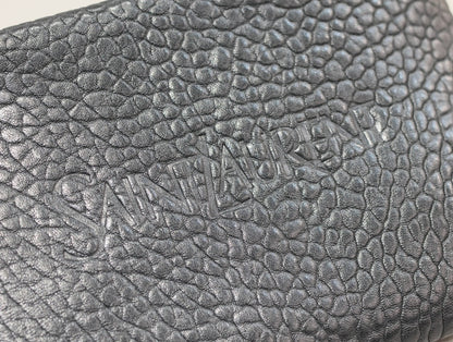 SAINT LAURENT POUCH WITH ELEPHANT TEXTURE 23 IN BLACK LAMBSKIN LOGO EMBOSSED