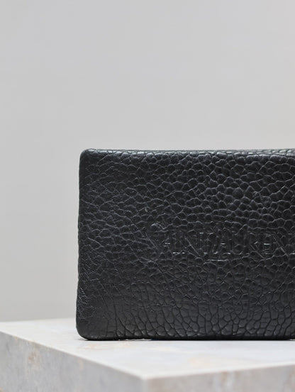 SAINT LAURENT POUCH WITH ELEPHANT TEXTURE 23 IN BLACK LAMBSKIN LOGO EMBOSSED