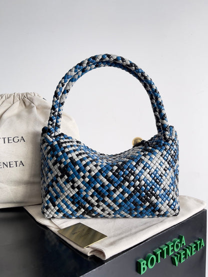 BOTTEGA VENETA TOSCA SHOULDER BAG 27 IN BLUE MIX BLACK AND WHITE LAMBSKIN