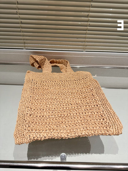 MIU MIU TOTE 38 BAG IN BEIGE BROWN STRAW WOVEN