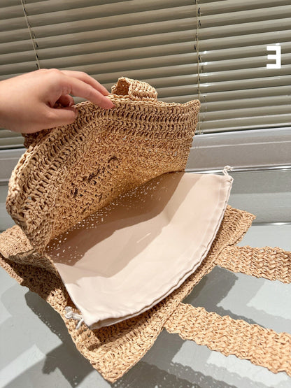 MIU MIU TOTE 38 BAG IN BEIGE BROWN STRAW WOVEN