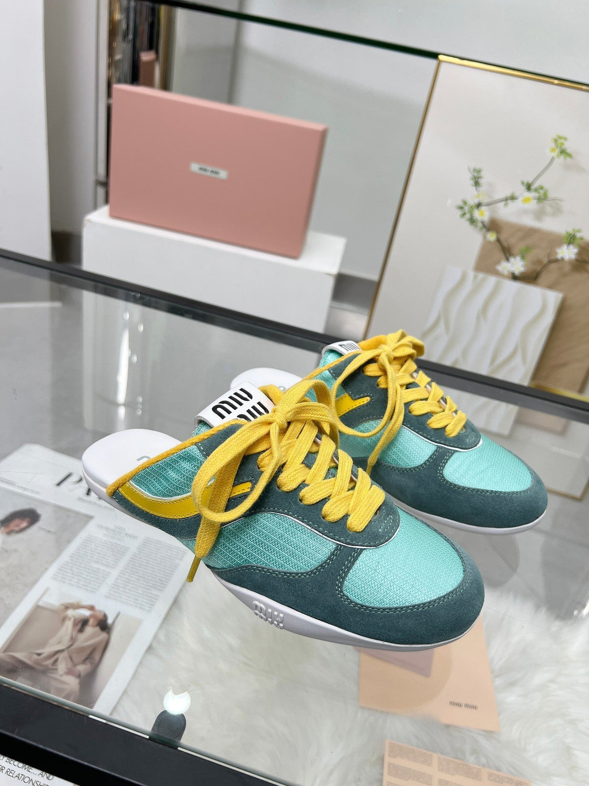 GYMNASIUM SNEAKERS MULES PERSIAN SUEDE AND DARK GREEN TECHNICAL FABRIC