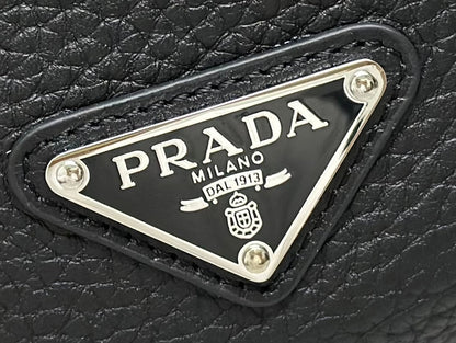 PRADA 25S SHOULDER STRAP BAG 26 IN BLACK CALFSKIN SILVER HARDWRE