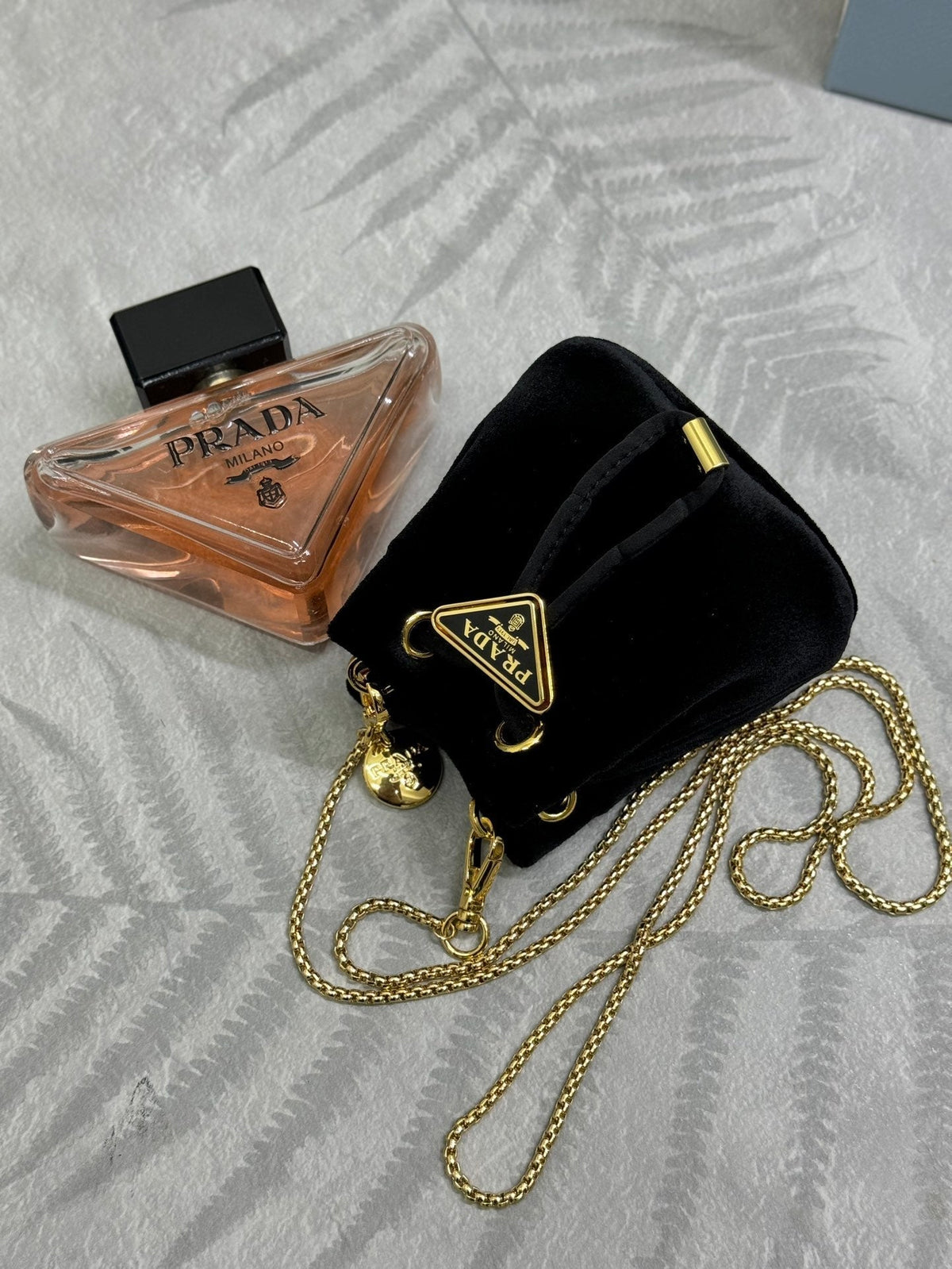 PRADA 25S MINI POUCH 12 IN BLACK VELVET GOLD HARDWARE