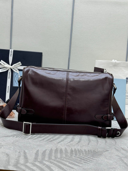 PRADA 25S SHOULDER BAG 35 IN RK BROWN CALFSKIN SILVER HARDWARE