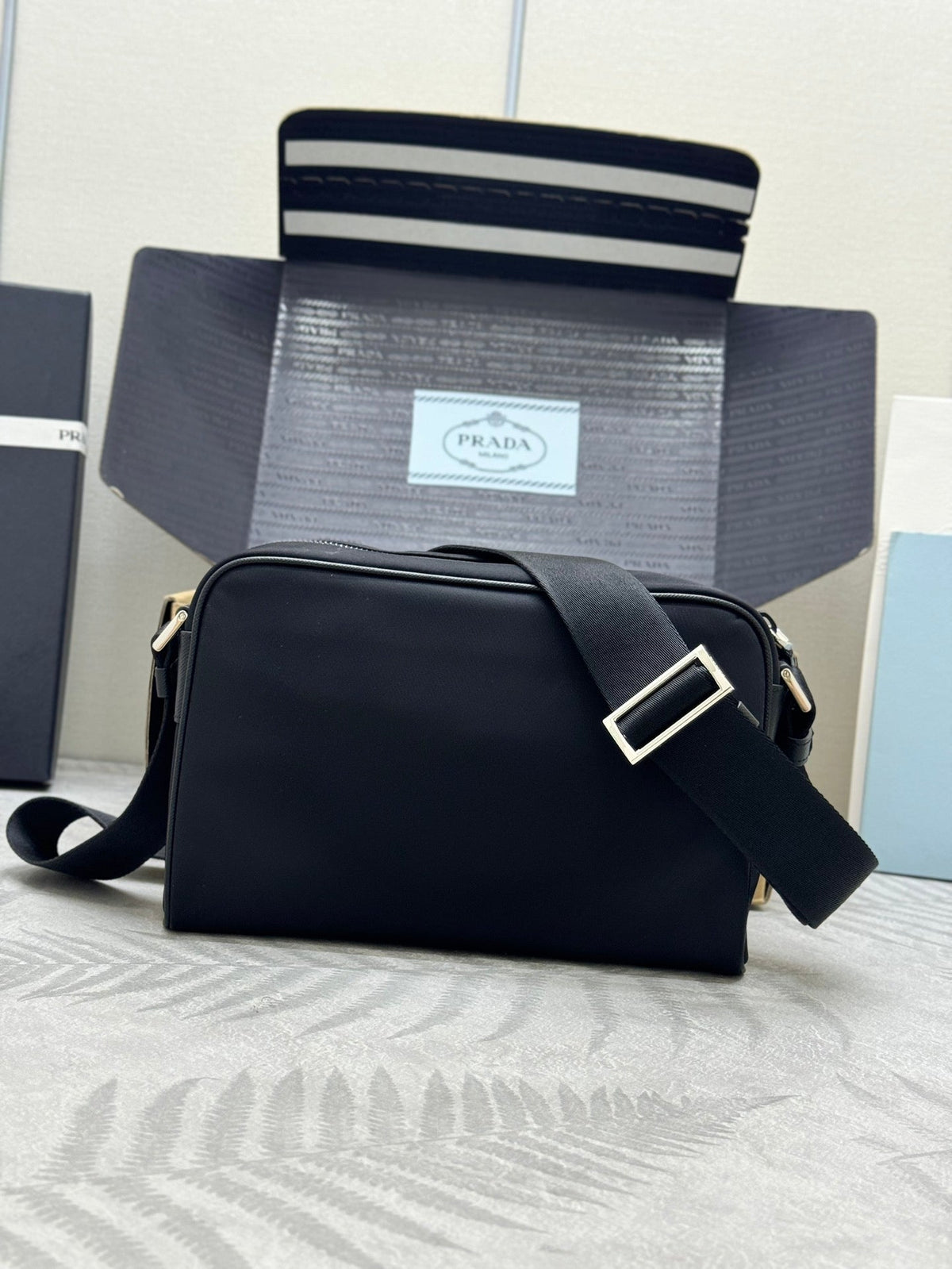 PRADA 25S SHOULDER BAG 24 IN BLACK RE-NYLON SILVER HARDWARE