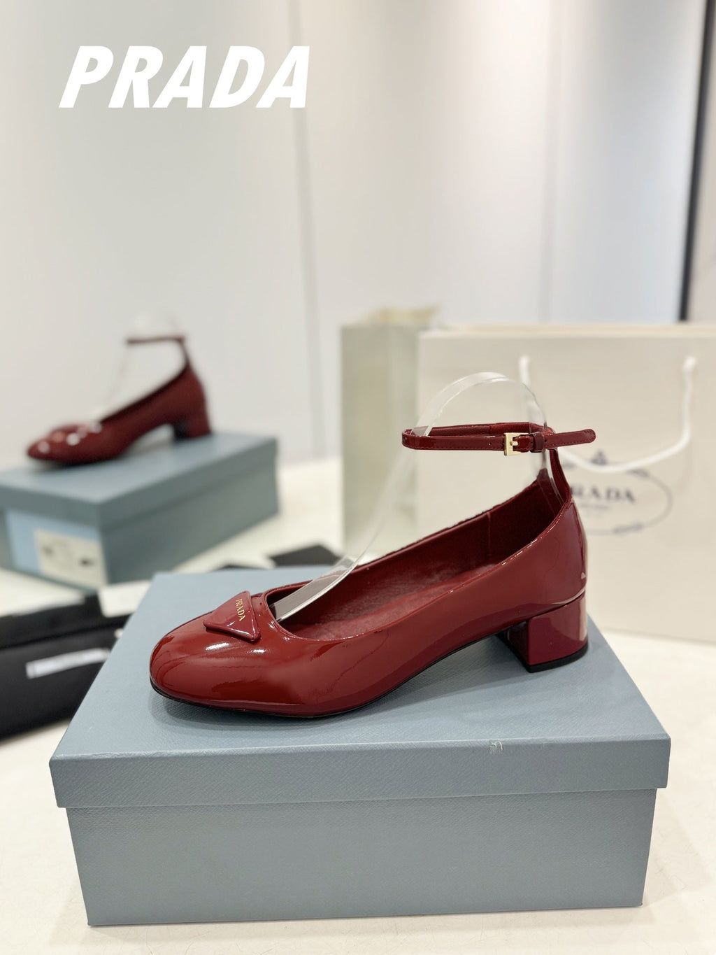 PRADA NAPPA MARY JANE PUMPS JAM LAMBSKIN