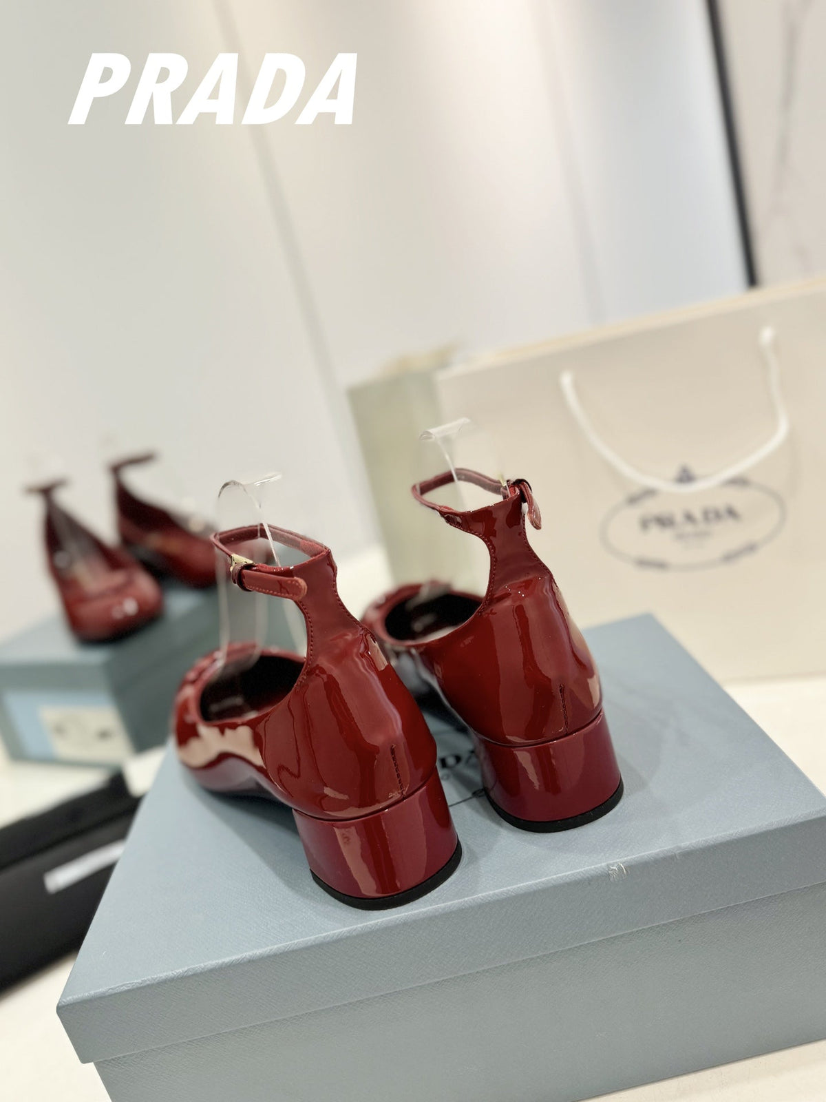 PRADA NAPPA MARY JANE PUMPS JAM LAMBSKIN