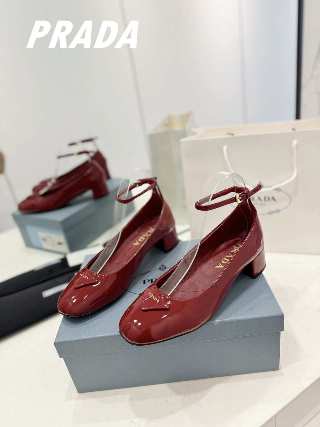 PRADA NAPPA MARY JANE PUMPS JAM LAMBSKIN