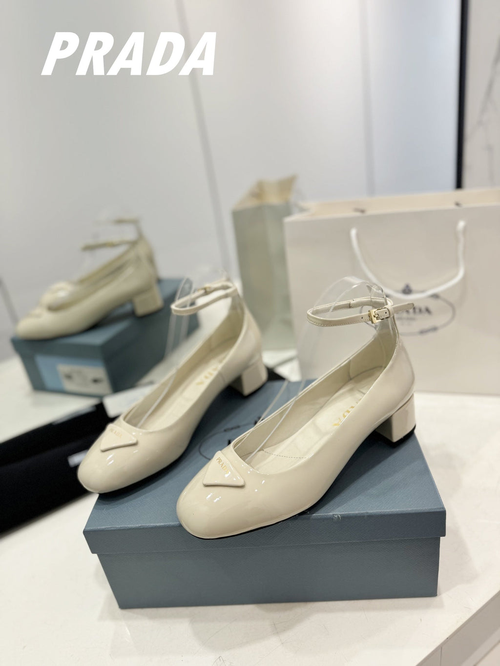 PRADA NAPPA MARY JANE PUMPS CREAMY WHITE LAMBSKIN