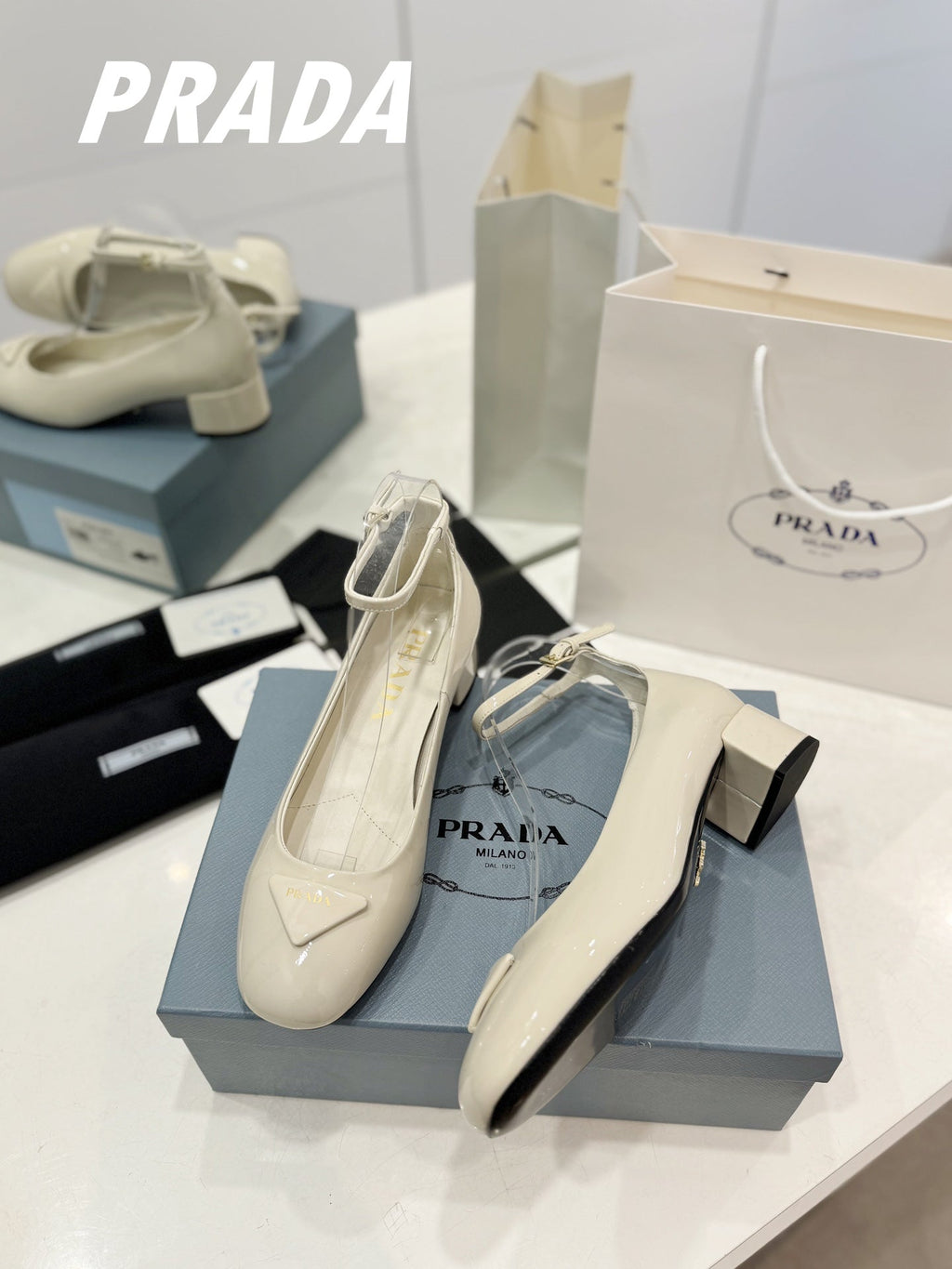 PRADA NAPPA MARY JANE PUMPS CREAMY WHITE LAMBSKIN