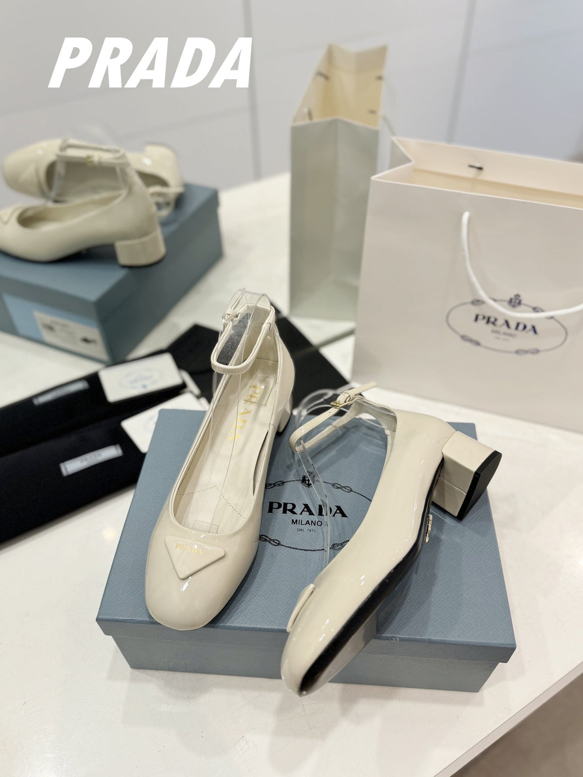 PRADA NAPPA MARY JANE PUMPS CREAMY WHITE LAMBSKIN