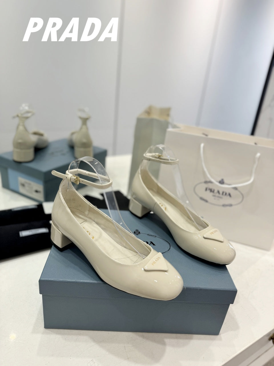 PRADA NAPPA MARY JANE PUMPS CREAMY WHITE LAMBSKIN