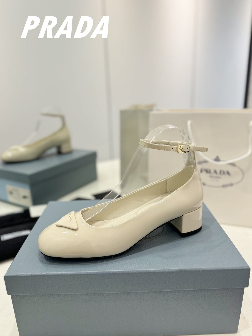 PRADA NAPPA MARY JANE PUMPS CREAMY WHITE LAMBSKIN