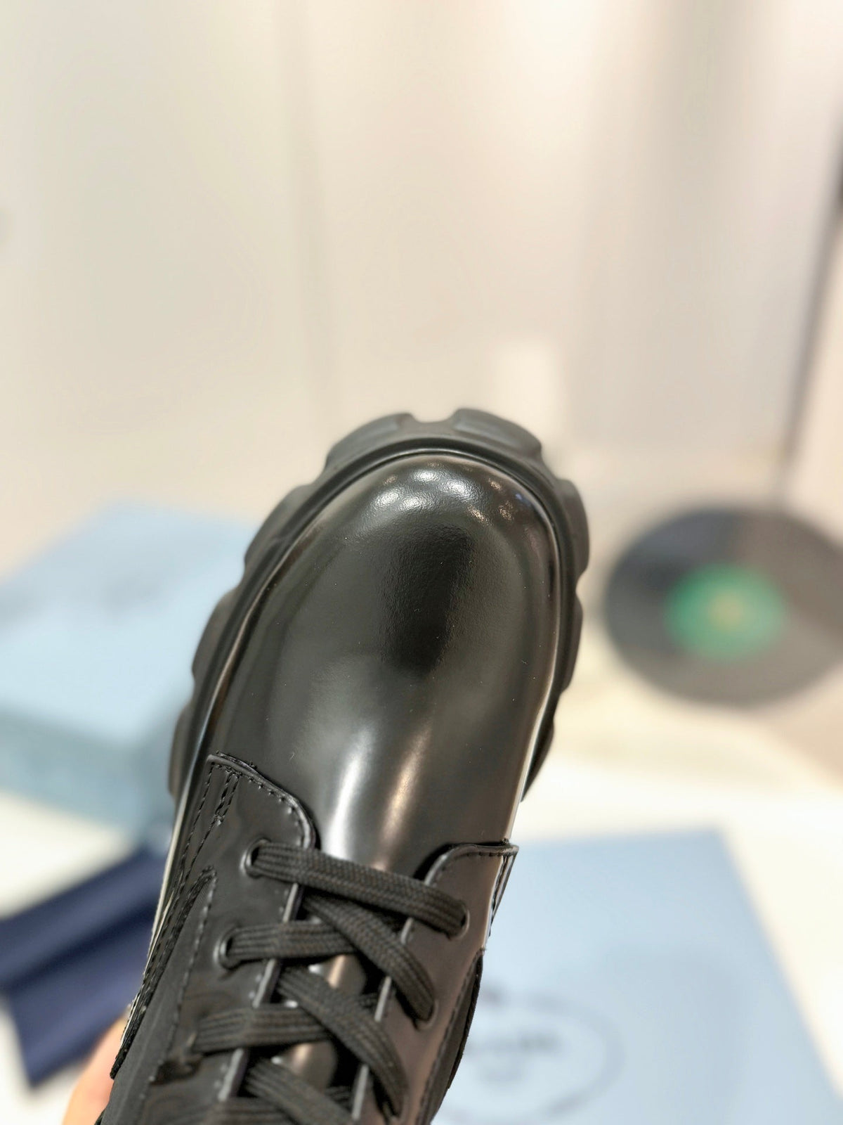 PRADA MONOLITH BRUSHED AND RE-NYLON BOOTS WITH POUCH BLACK CALFSKIN