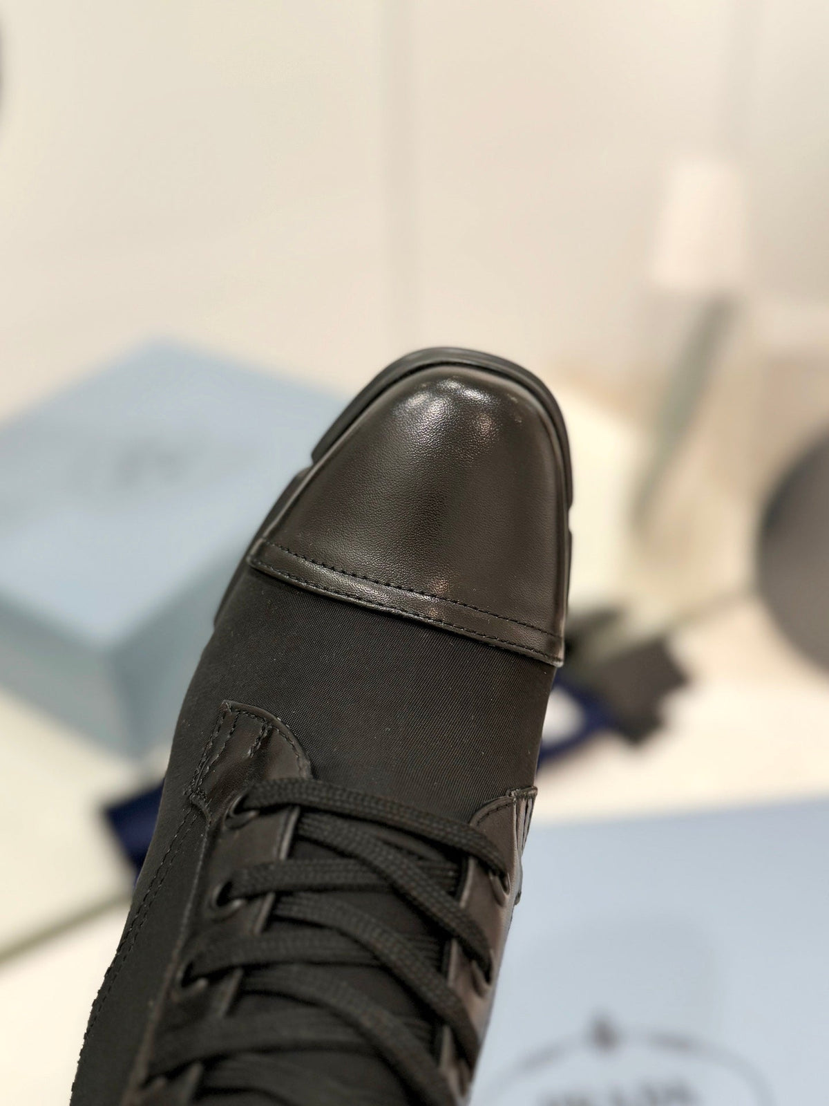 PRADA RE-NYLON AND LEATHER BOOTIES BLACK