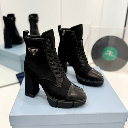 PRADA RE-NYLON AND LEATHER BOOTIES BLACK