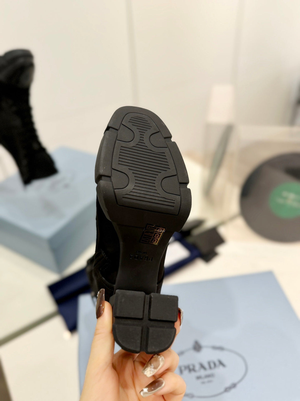 PRADA RE-NYLON AND LEATHER BOOTIES BLACK